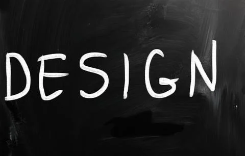 The word "design" handwritten with white chalk on a blackboard Stock Illustration