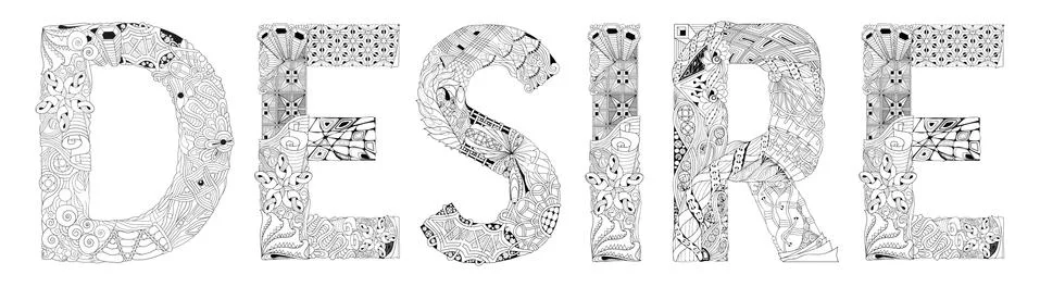 Word DESIRE. Vector zentangle object for coloring Ilustración de archivo