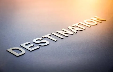  Word destination written with white solid letters Word destination writte... Foto stock