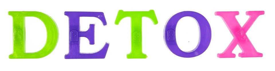 The word detox is lined with multi-colored plastic letters, Foto stock