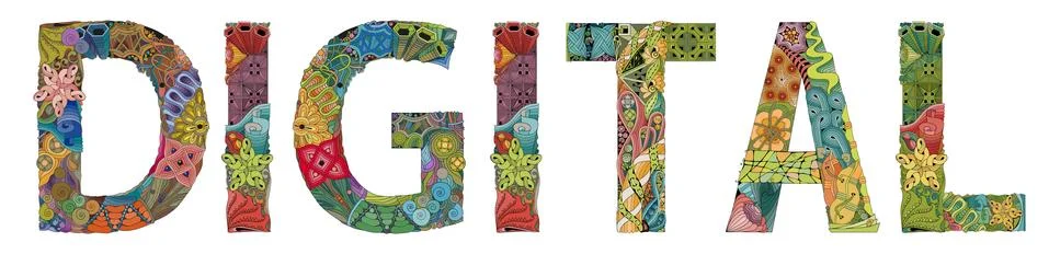Word DIGITAL. Vector decorative zentangle object for decoration Stock Illustration
