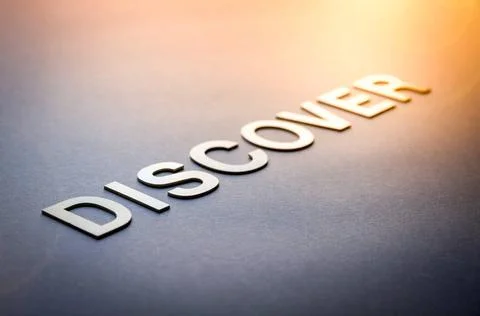  Word discover written with white solid letters Word discover written with... Foto stock