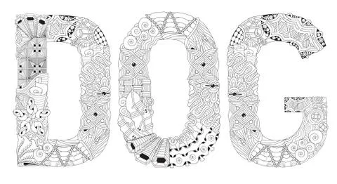 Word DOG for coloring. Vector decorative zentangle object Stock Illustration