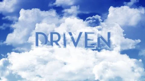 Word DRIVEN in the clouds and colorful sky Stock Illustration