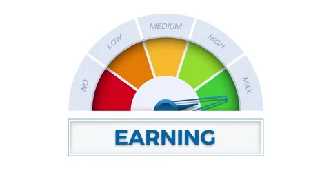 The word Earning on meter. Speedometer which measures the level of max earn.. Video stock 254657452