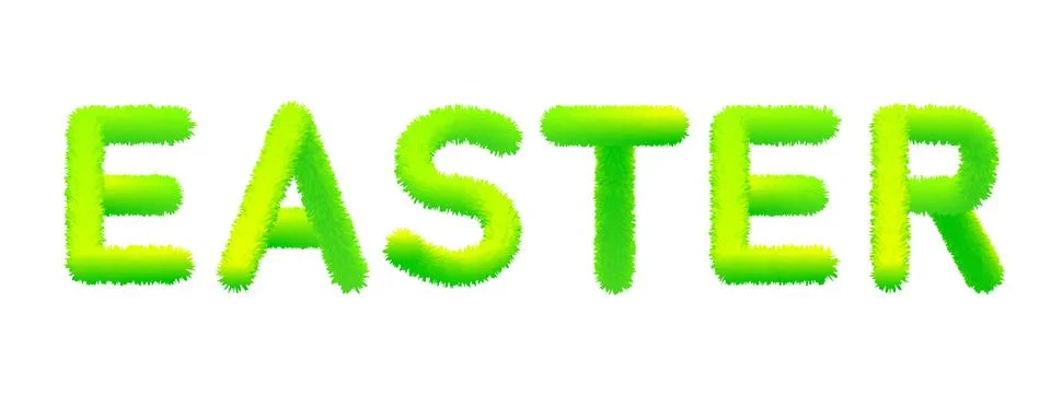 Word Easter made of fur, fluffy decoration. Typography, text, texture, green イラスト素材