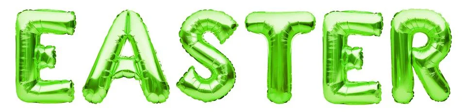 Word EASTER made of green inflatable balloons isolated on white background. H Stock Photos