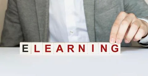 Word ELEARNING made with wood building blocks Stock Photos