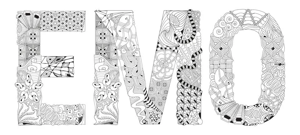 Word emo for coloring. Vector decorative zentangle object Stock Illustration