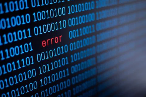 Word error, written in red on blue binary code number background 스톡 사진