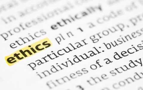The word ethics highlighted in a dictionary Stock Photos