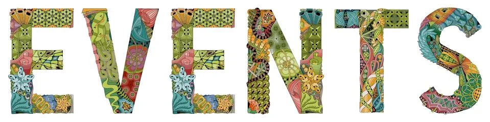 Word EVENTS. Vector zentangle object for decoration Иллюстрация