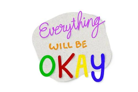 Word Everything will be okay in chat box paper cut style background Stock Photos