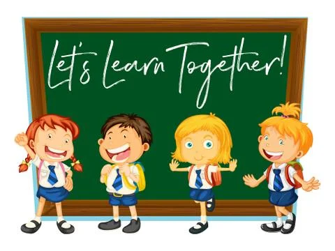 Word expression for let's learn together with happy students イラスト素材