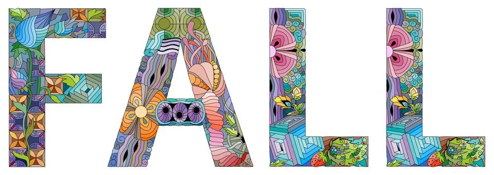 Word FALL. Vector decorative zentangle object for decoration 스톡 일러스트