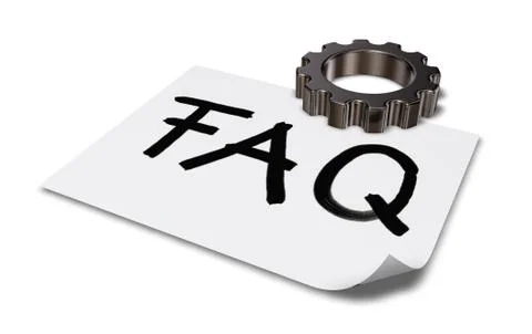 The word faq on paper sheet and gear wheel on white background - 3d rendering Stock-Illustration