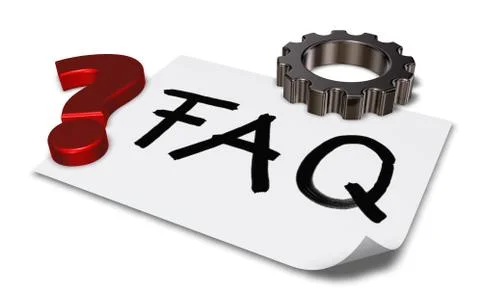 The word faq on paper sheet, question mark and gear wheel - 3d rendering Stock Illustration