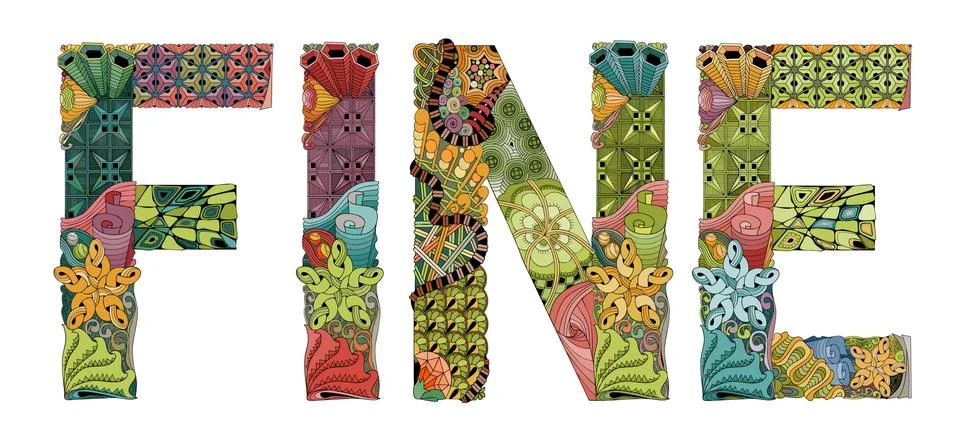 Word FINE. Vector decorative zentangle object Ilustración de archivo