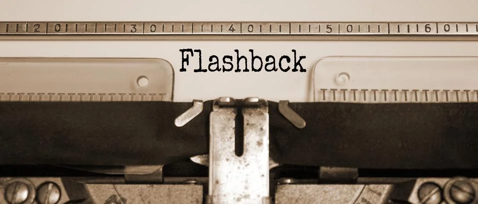 Word 'flashback' typed on retro typewriter. Sepia effect. Business concept. Foto stock