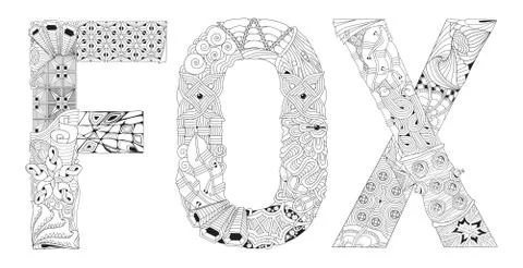 Word FOX for coloring. Vector decorative zentangle object Stock Illustration
