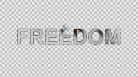 The Word Freedom Burning in Flames to Ashes in Alpha Channel Stock Footage 61046170