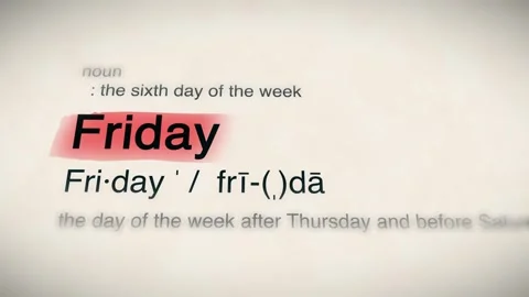 The Word Friday in a Dictionary Animation Stock Footage 302031365