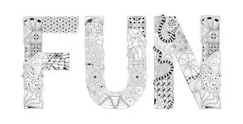Word FUN for coloring. Vector decorative zentangle object Illustrazione stock