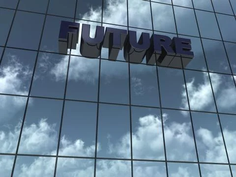 The word future on glass background - 3d rendering Illustrazione stock