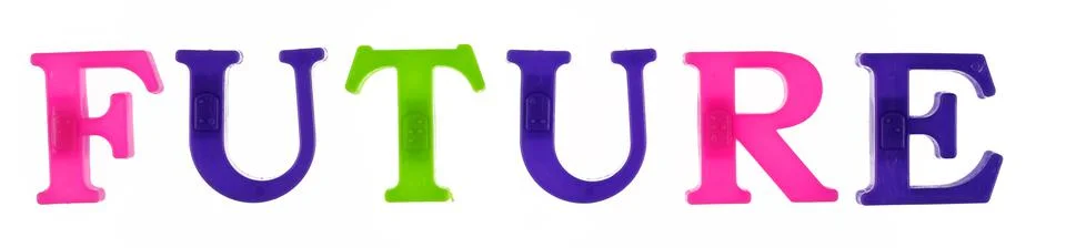 Word future is lined with multicolored plastic letters on magnets, Stock Photos