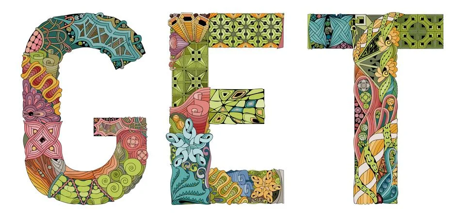 Word GET. Vector decorative zentangle object Ilustração Stock