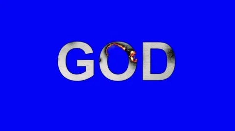 The Word God Burning in Flames to Ashes on a Blue Screen Background Stock Footage 61038621