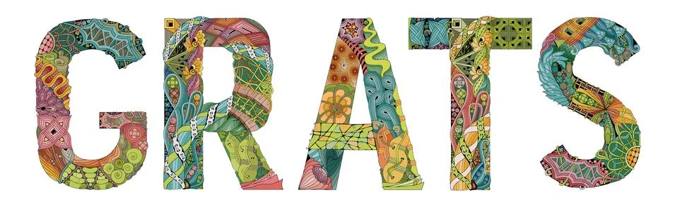 Word GRATS with falling leaves. Vector decorative zentangle object Stock Illustration