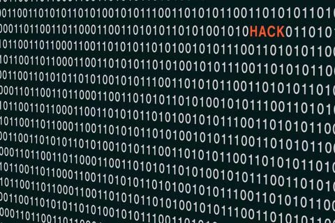 Word HACK in binary code/cybersecurity concept Stockfoto's
