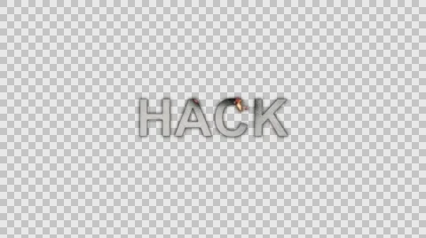 The Word Hack Burning in Flames to Ashes in Alpha Channel Stock Footage 61046151