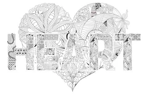 Word HEART for coloring. Vector decorative zentangle object Stock Illustration