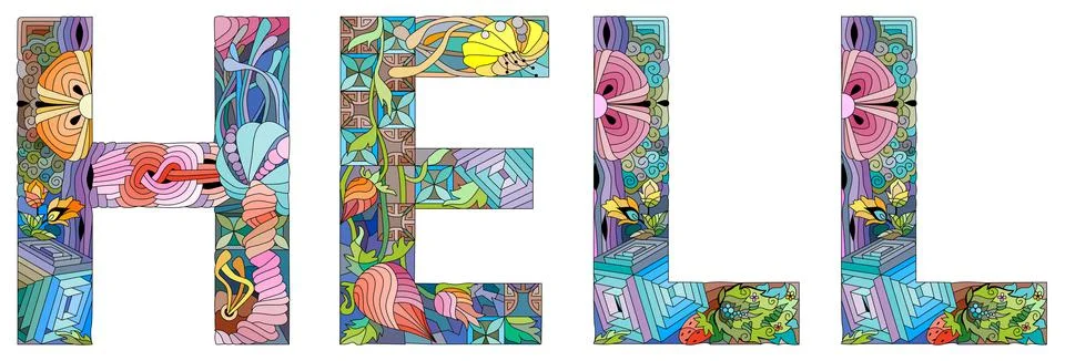 The word HELL. Colorful vector word isolated on a white background Stock Illustration