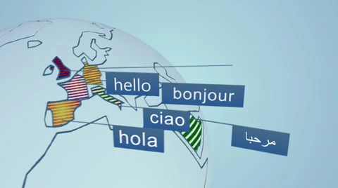 Word 'Hello' in different languages. Simple Earth colorful scheme. Stock Footage 36588200