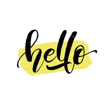 Word Hello for greetings. Script typography black color on brush stroke bac.. Stock Illustration