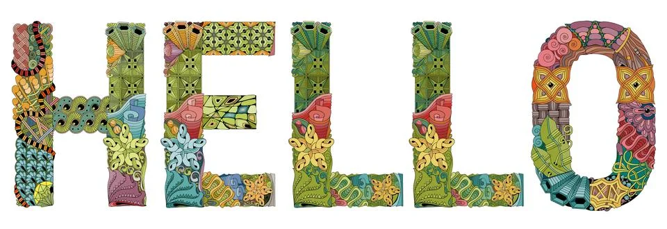 Word HELLO. Vector decorative zentangle object Stock Illustration