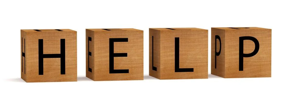 Word help made from cubes isolate side view 3d rendering Stock Illustration