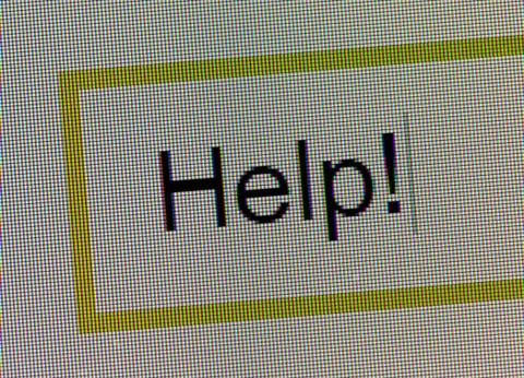 Word Help! in search bar on computer monitor 스톡 사진