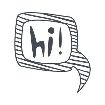 Word Hi, Hand Drawn Comic Speech Bubble Template, Isolated Black And White Hand Stock Illustration