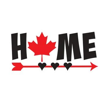 The word HOME is written with a maple leaf replacing the letter O, over an ar 库存插图