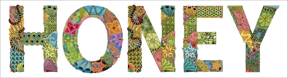 Word HONEY. Vector zentangle object for decoration Illustrazione stock