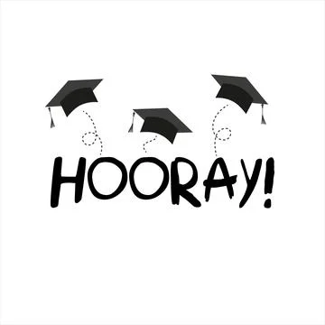 Word horray lettering vector concept without background. Graduate cap thrown up Stock Illustration