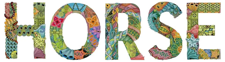 Word horse. Vector zentangle object for decoration Stock Illustration
