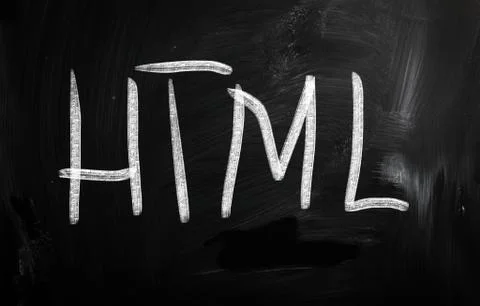 The word "html" handwritten with white chalk on a blackboard Stock Illustration