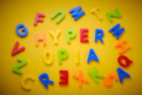 Word Hyperopia made of multi colored plastic letters Stock Photos