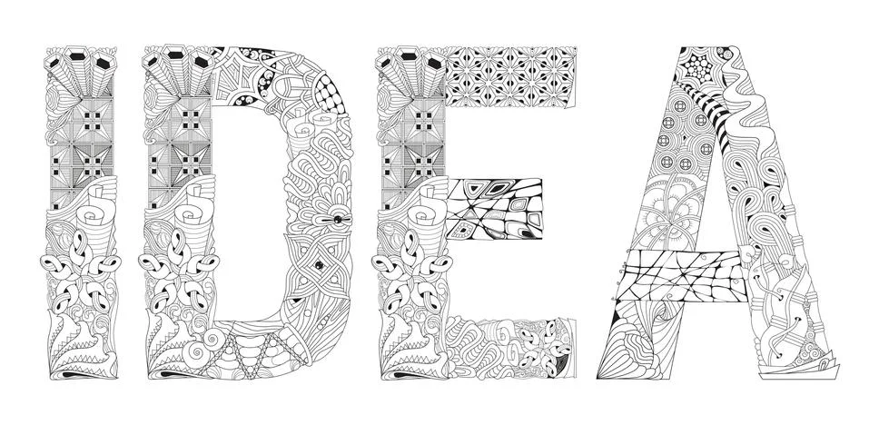 Word IDEA for coloring. Vector decorative zentangle object Stock Illustration