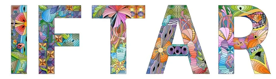 Word IFTAR. Vector zentangle object for decoration Ilustração Stock